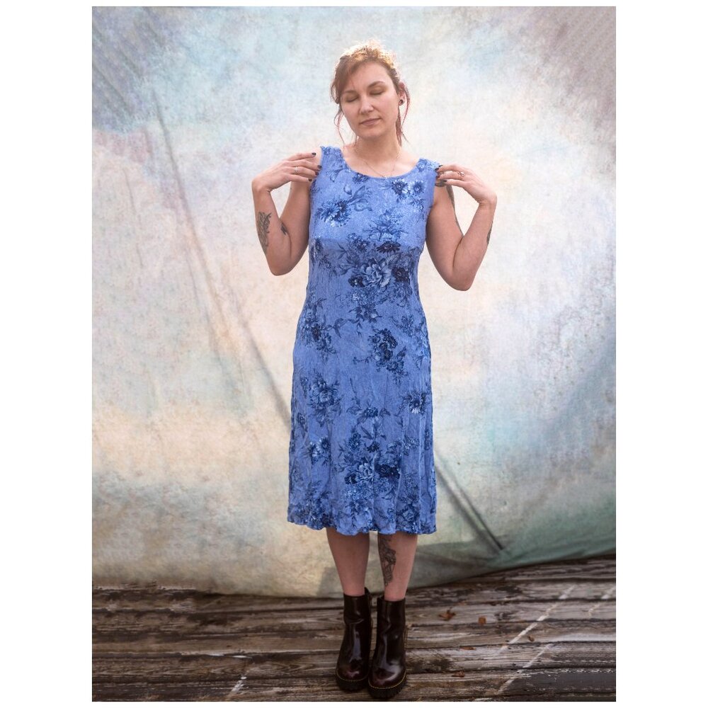 Vintage K Studio Floral Blue Sleeveless Maxi Dress – Size 8